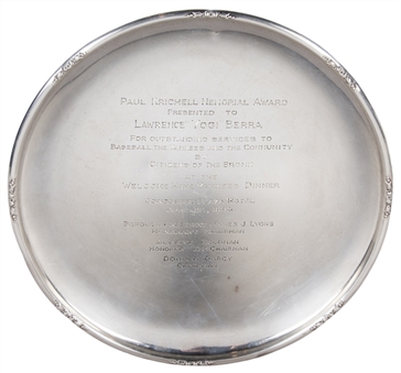 1960 Yogi Berras Paul Krichell Memorial Silver Plate Award for Outstanding Services to Baseball (Berra LOA)